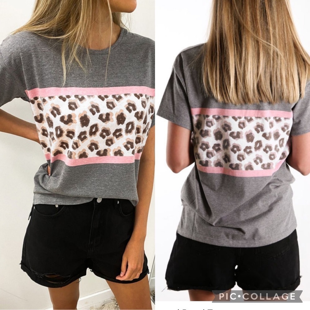 LEOPARD Striped Colorblock T-shirt NEW
